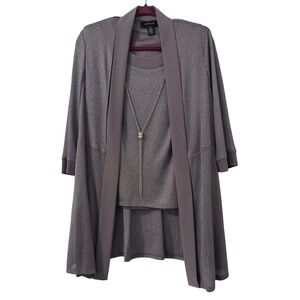 R&M Richards Sparkle 3pc Necklace Top Jacket Womens 12 Gray Purple Party Wedding